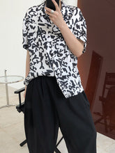 Lapel Graffiti Letter Print Short Sleeve  Blouses Shirts Top